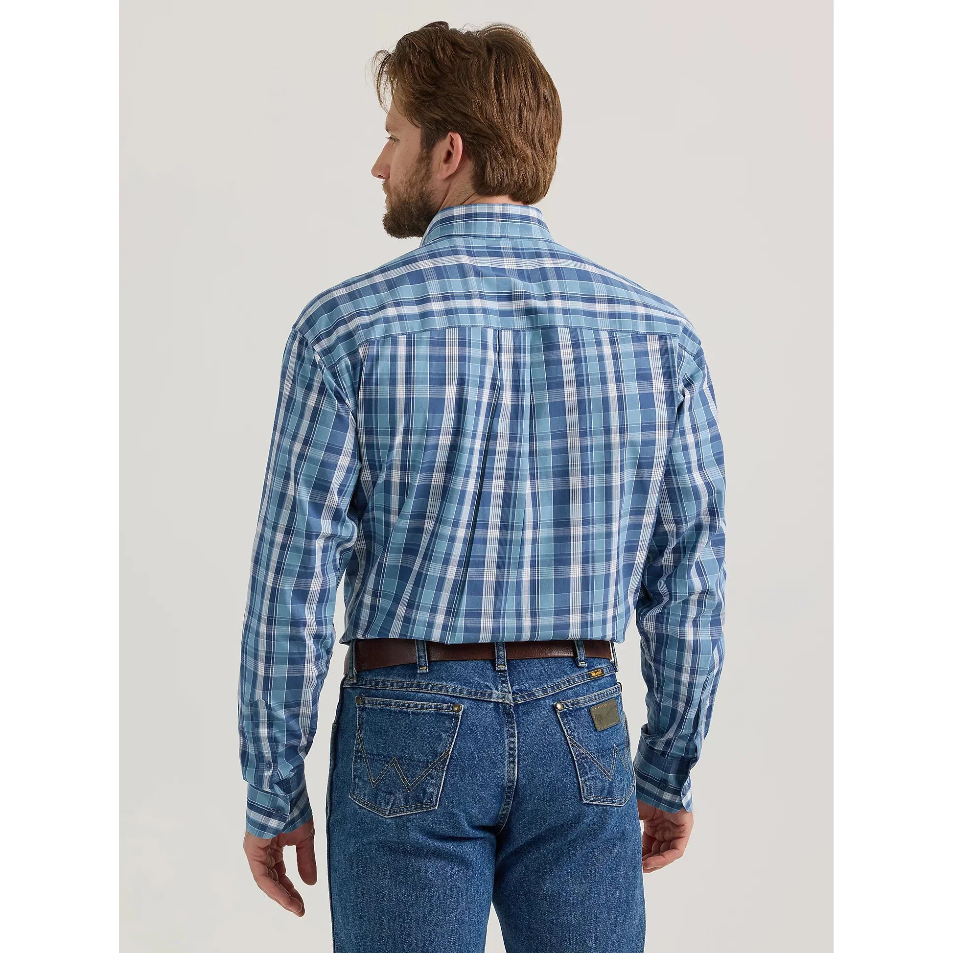 Wrangler Men's George Strait Plaid Long Sleeve Shirt - Cerulean - Image 2