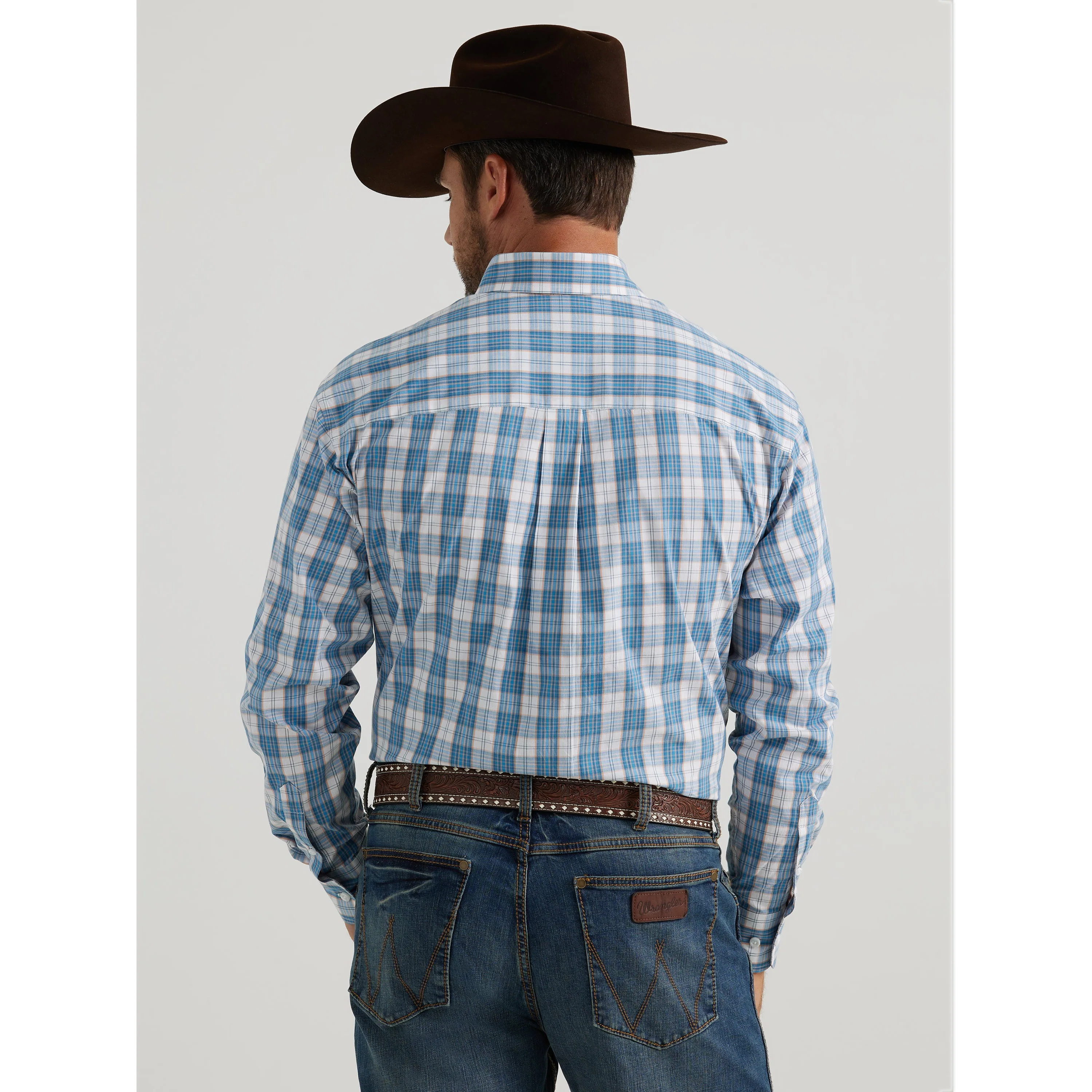 Wrangler Men's George Strait Long Sleeve Plaid Shirt - Blue - Image 2