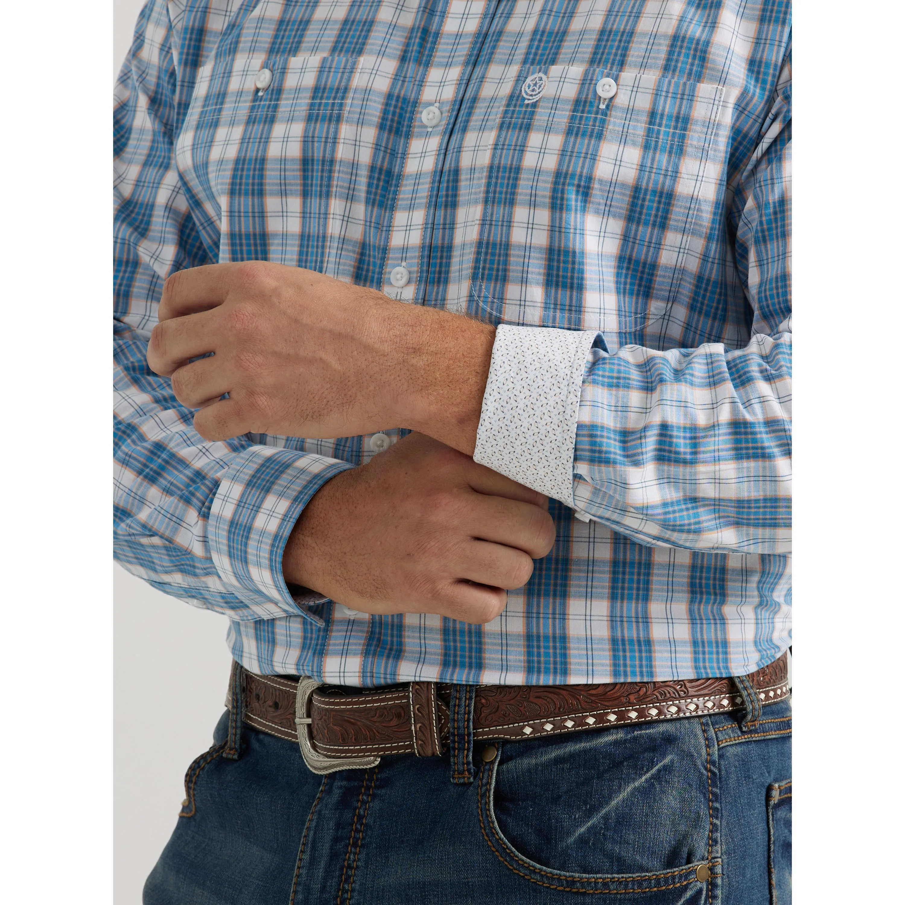 Wrangler Men's George Strait Long Sleeve Plaid Shirt - Blue - Image 3