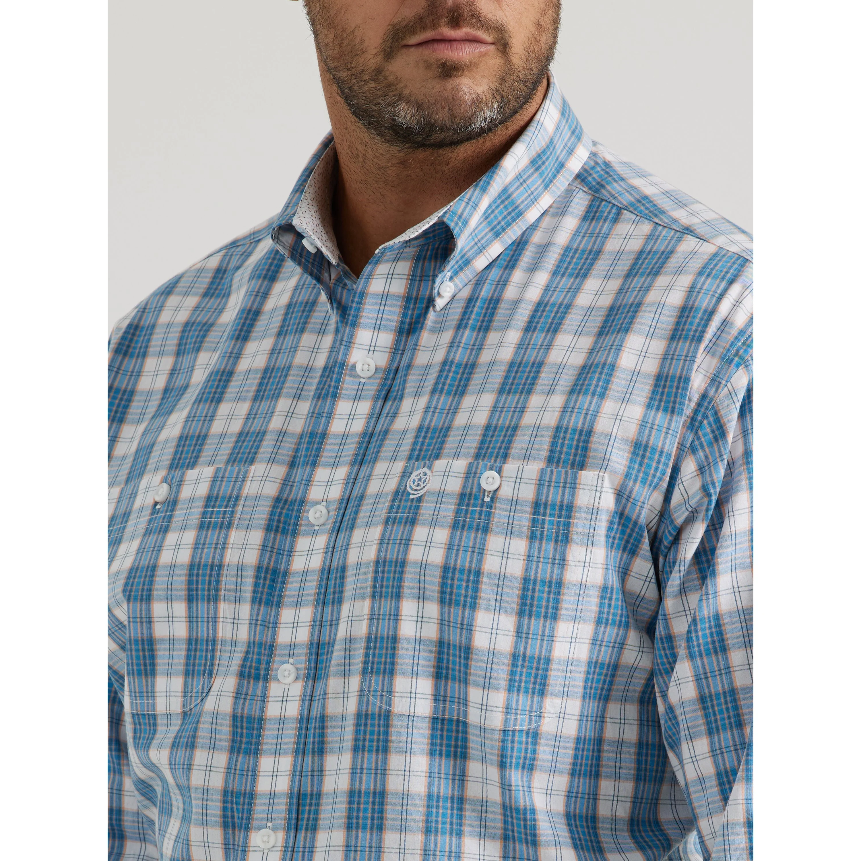 Wrangler Men's George Strait Long Sleeve Plaid Shirt - Blue - Image 4