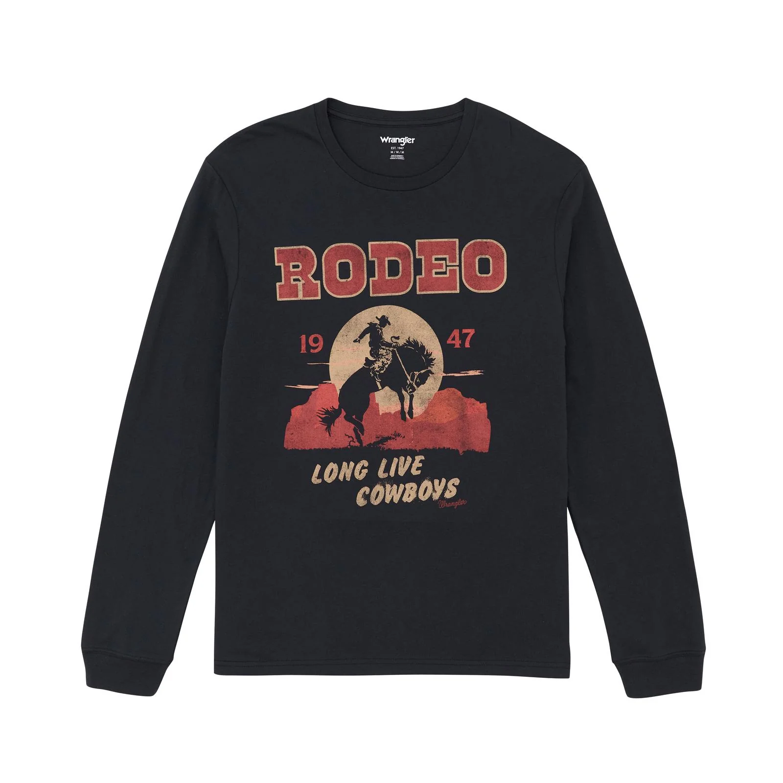 Wrangler Men's Graphic Geronimo Long Sleeve Tee Shirt- Jet Black