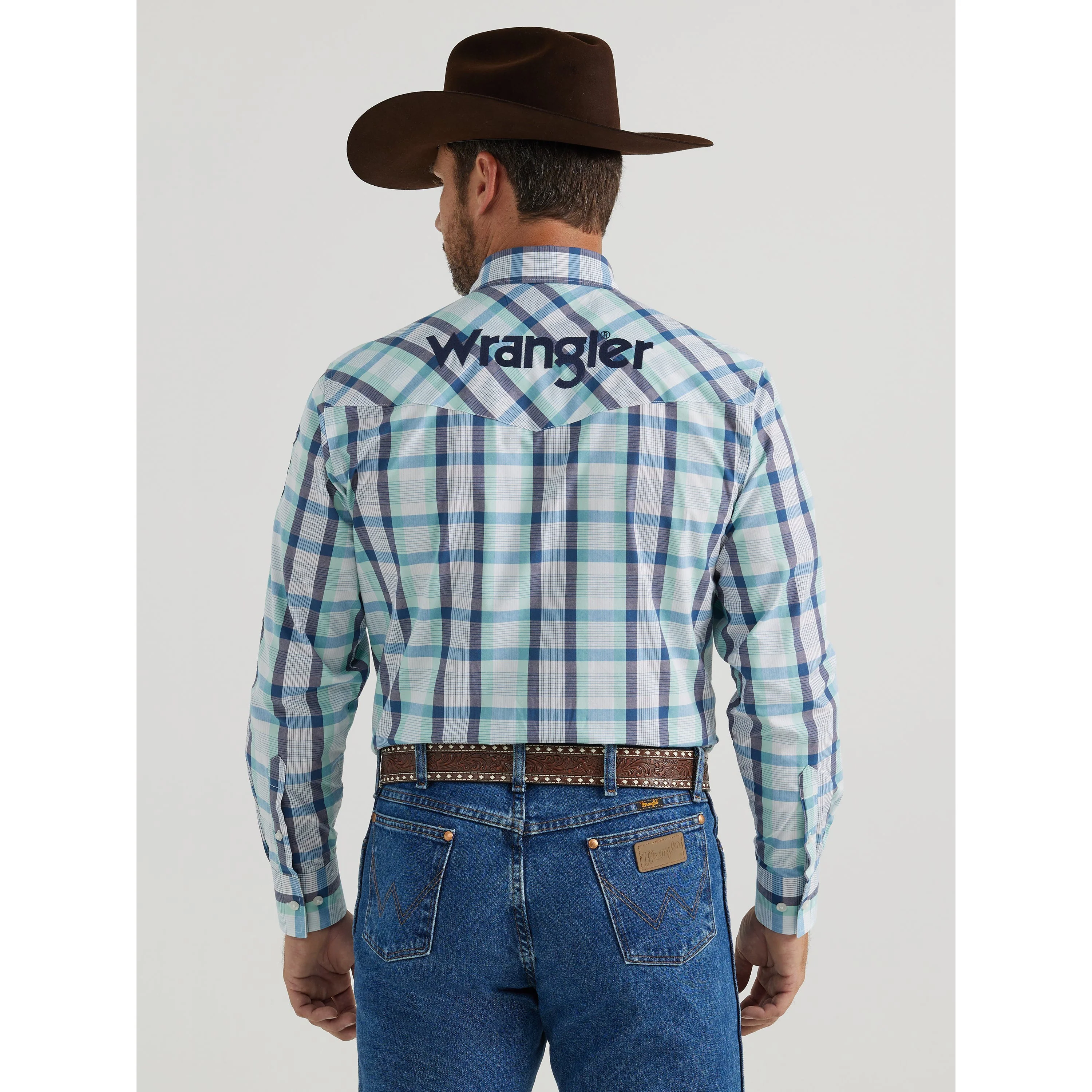 Wrangler Men's Logo Long Sleeve Button Down Shirt - Teal - Image 2