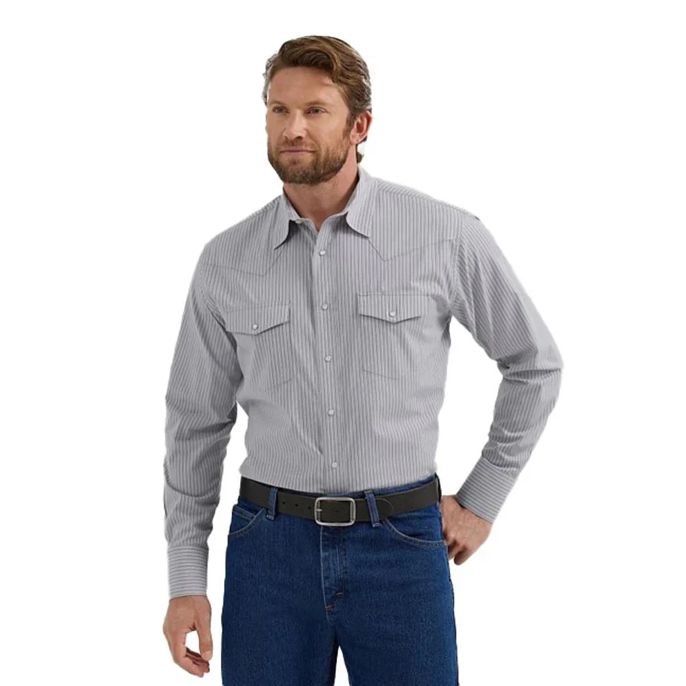 Wrangler Men's Long Sleeve Classic Pearl Snap Stripe Shirt - Grey