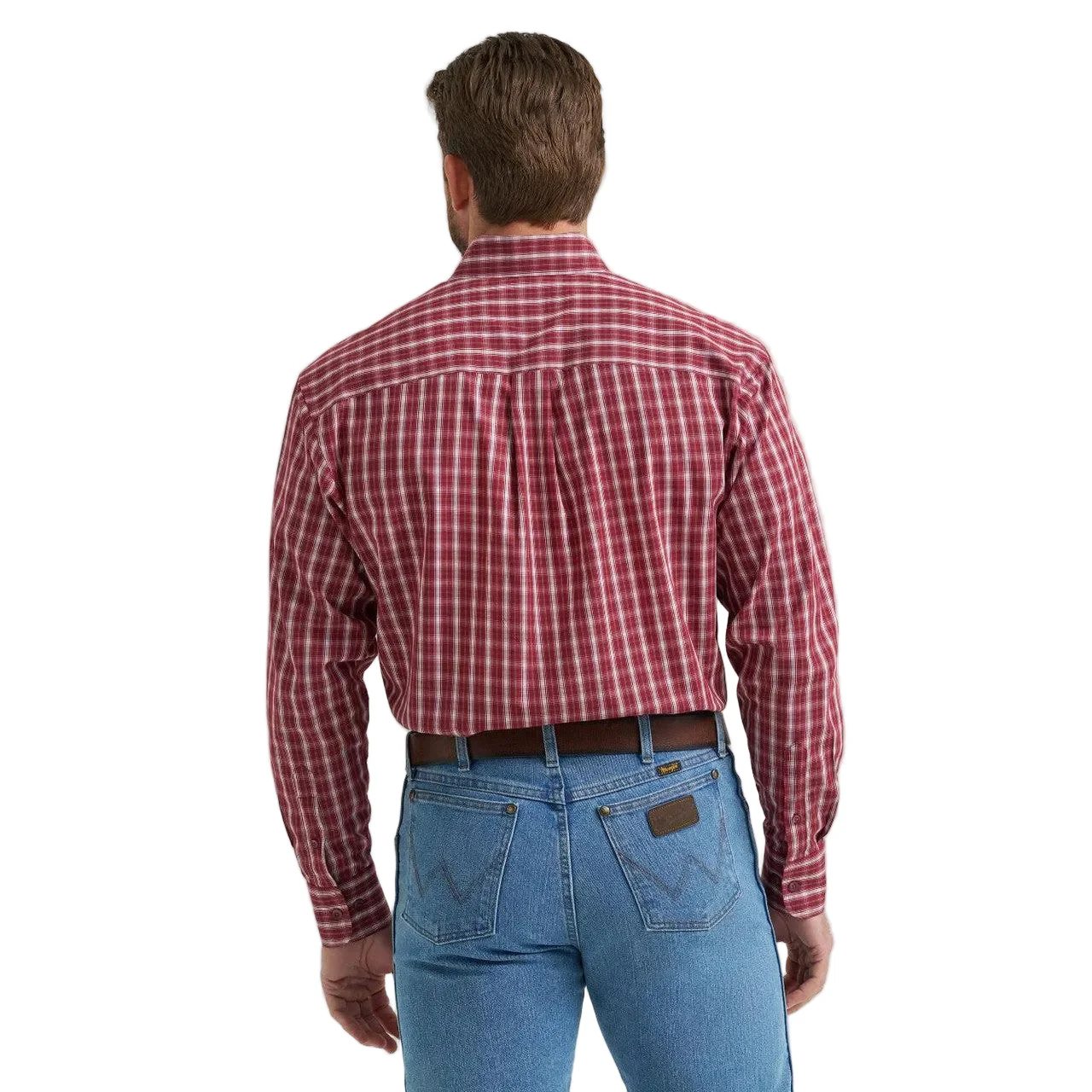 Wrangler Men's Long Sleeve Relaxed Fit Plaid Shirt - Burgundy - Image 2