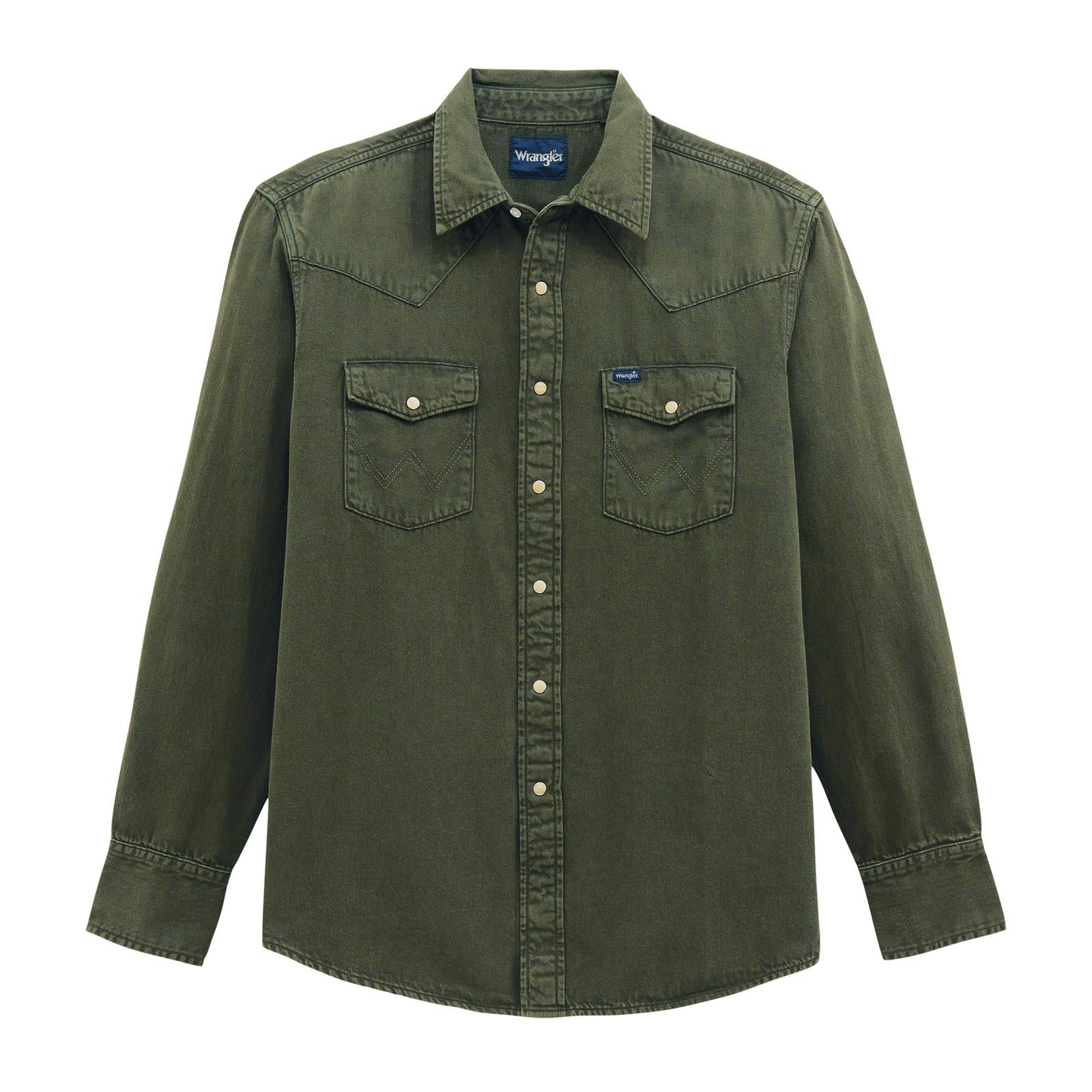Wrangler Men's Long Sleeve Shirt- Olive Denim