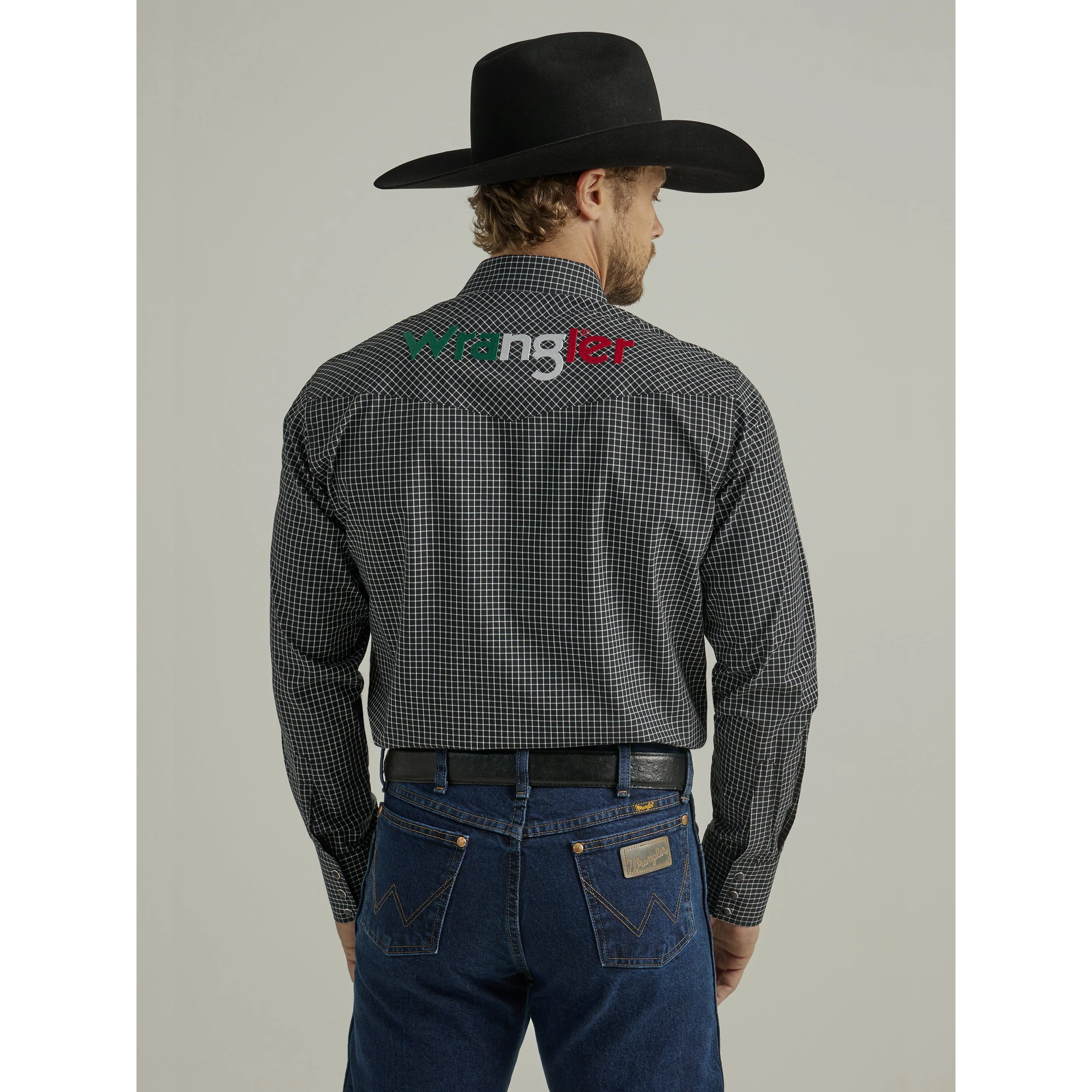 Wrangler Men's Long Sleeve Logo Shirt - Black Mexico Print - Image 2