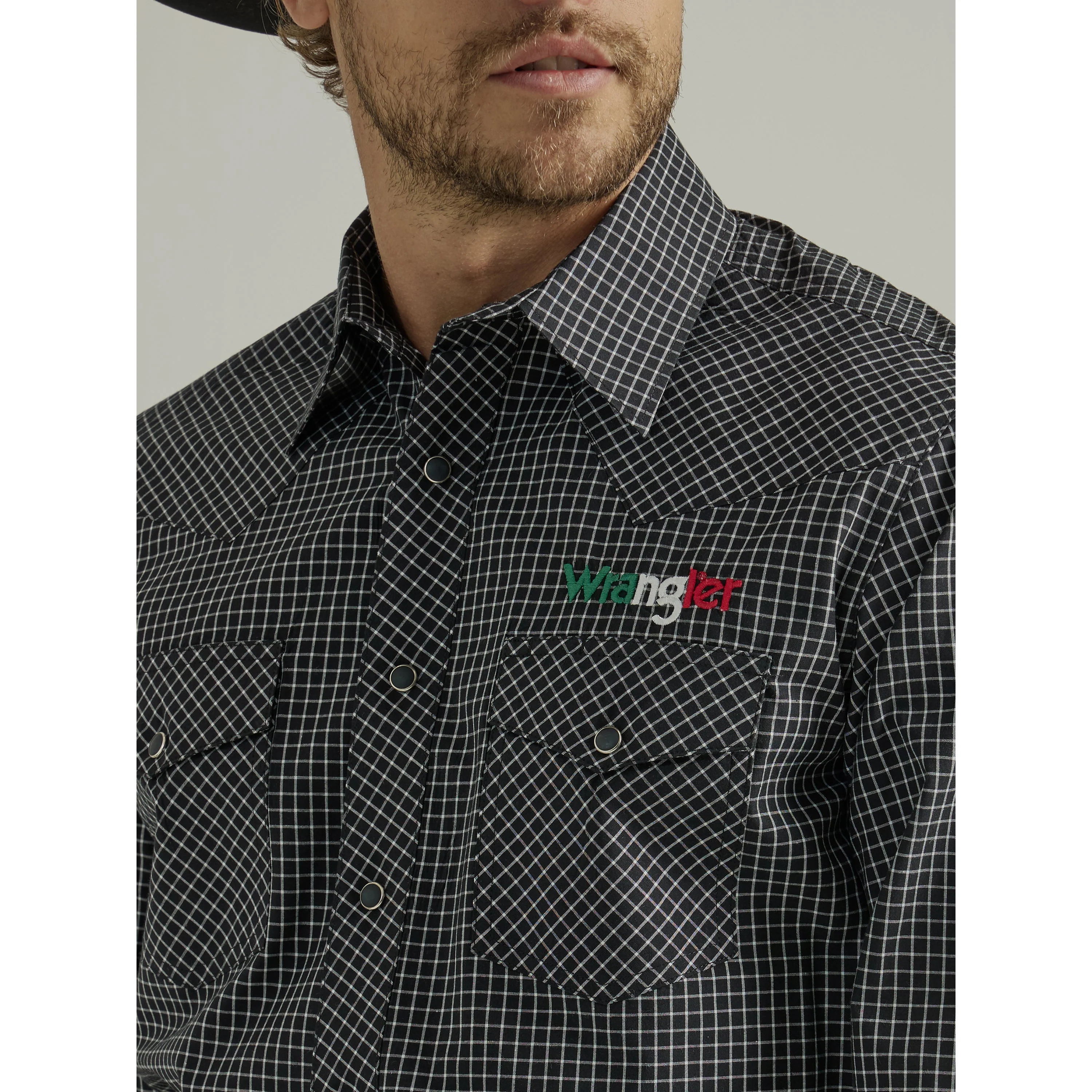 Wrangler Men's Long Sleeve Logo Shirt - Black Mexico Print - Image 4