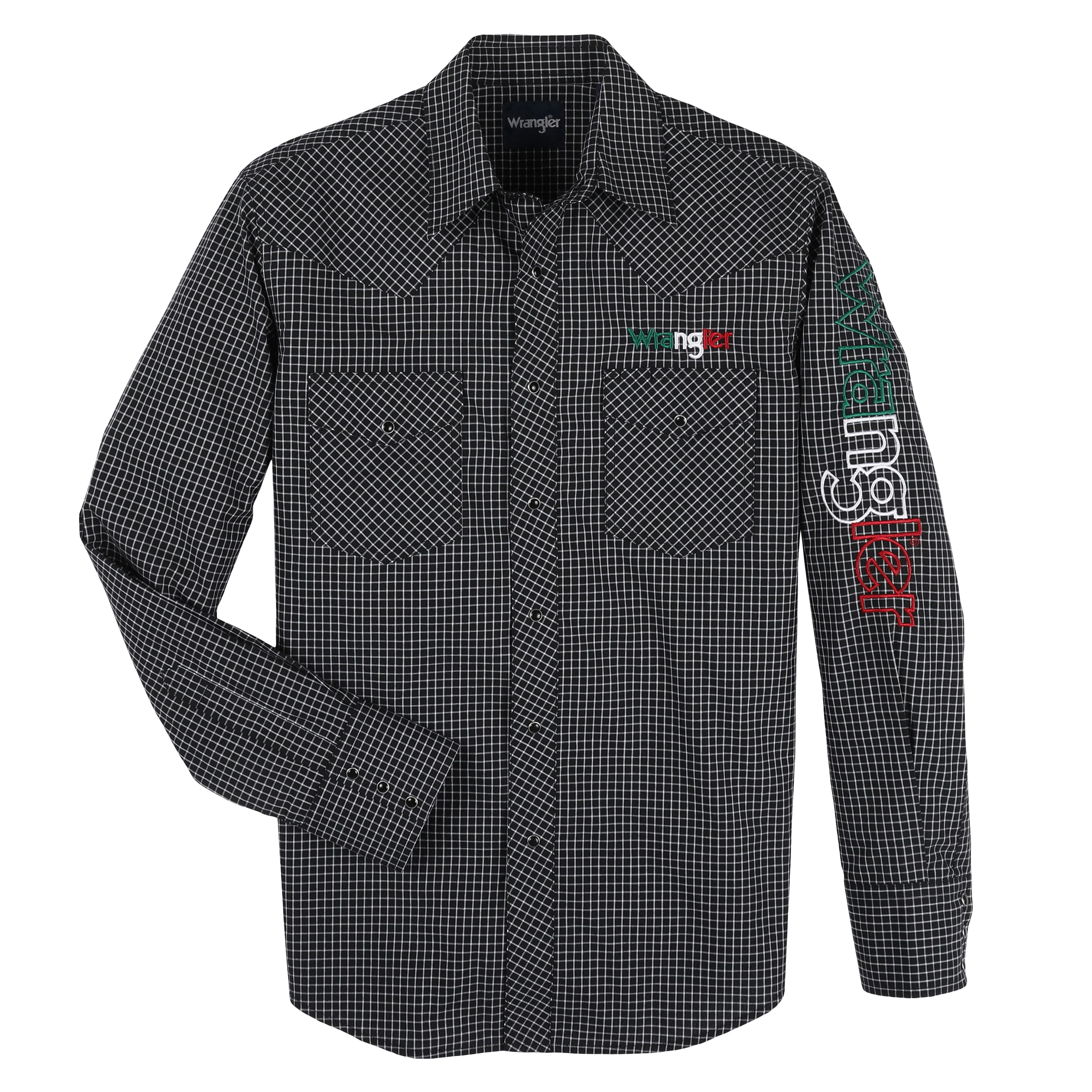 Wrangler Men's Long Sleeve Logo Shirt - Black Mexico Print - Image 7