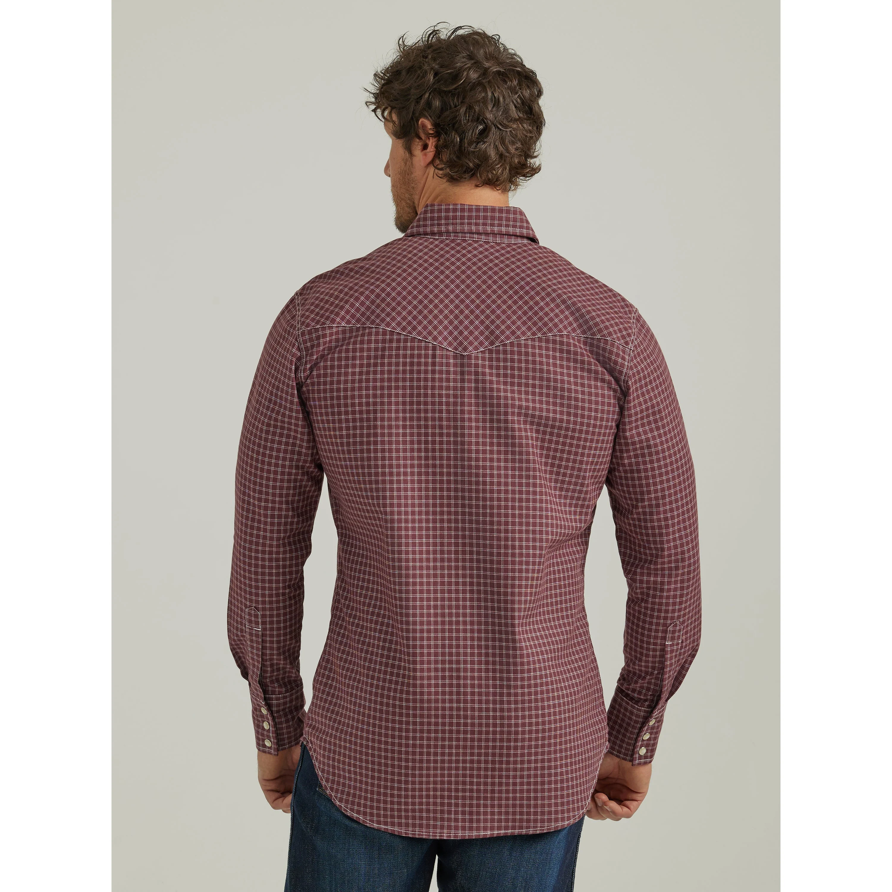 Wrangler Men's Flame Resistant Long Sleeve Snap Work Shirt - Burgundy - Image 2