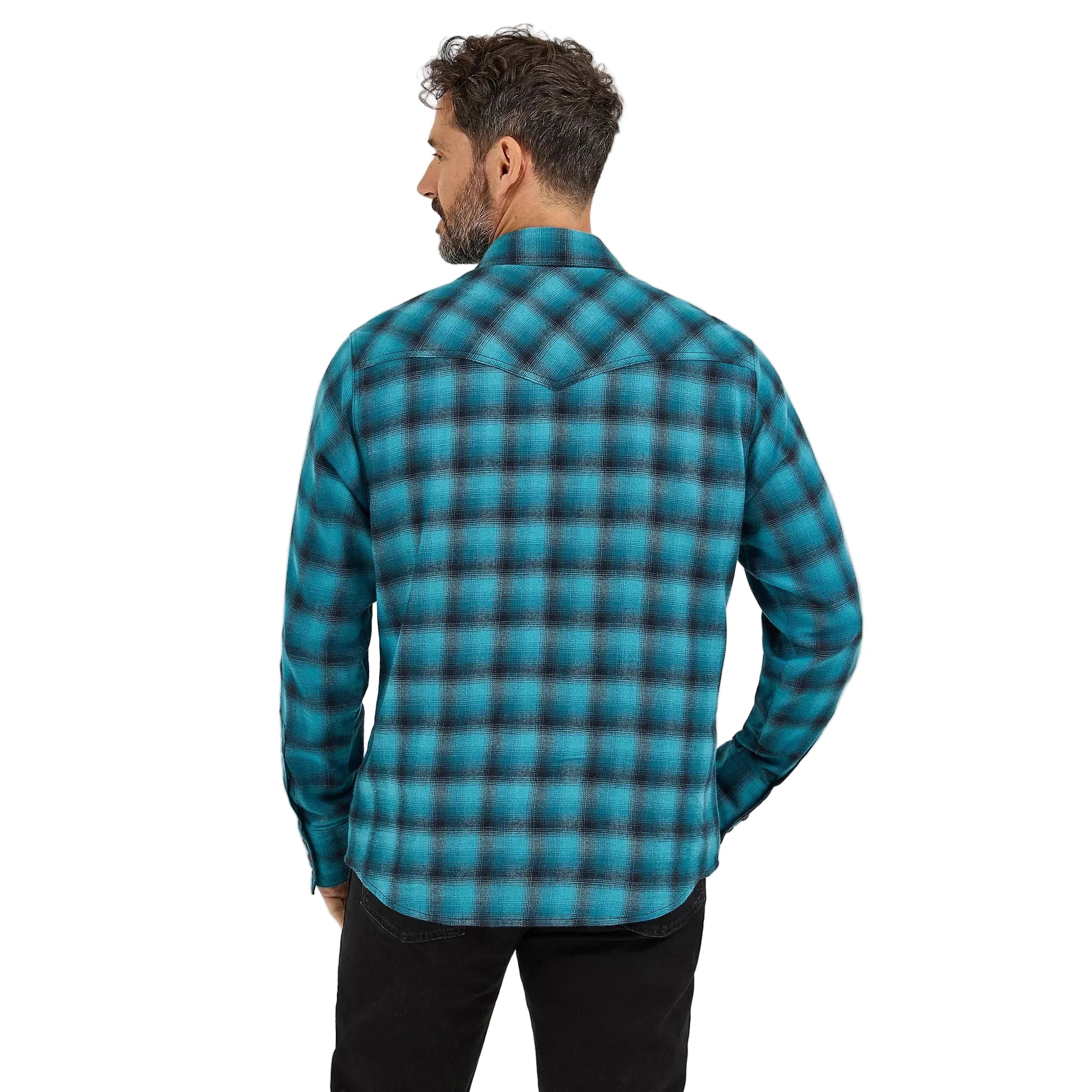 Wrangler Men's Retro Long Sleeve Western Snap Plaid Flannel Shirt - Turquoise Buffalo - Image 2