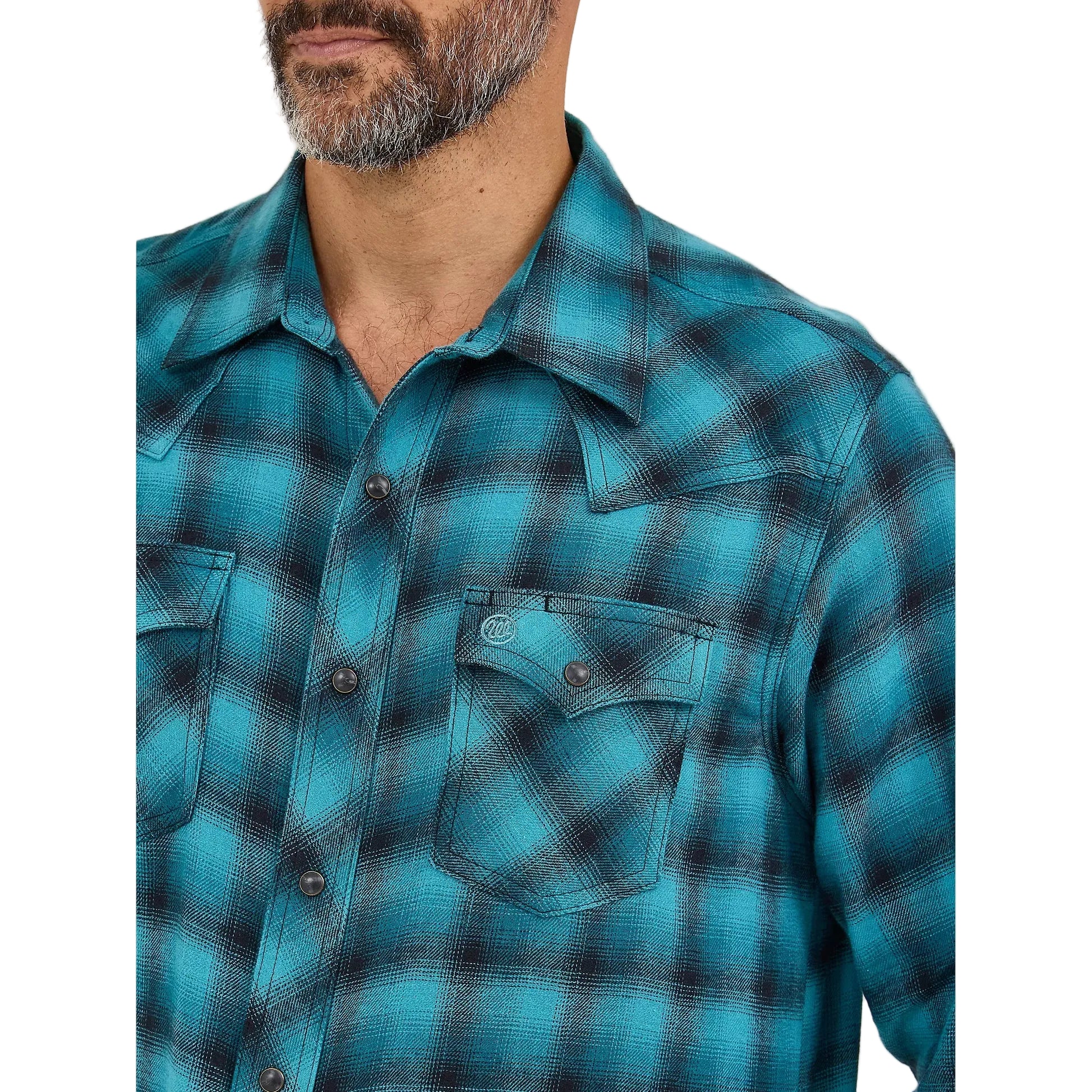 Wrangler Men's Retro Long Sleeve Western Snap Plaid Flannel Shirt - Turquoise Buffalo - Image 3