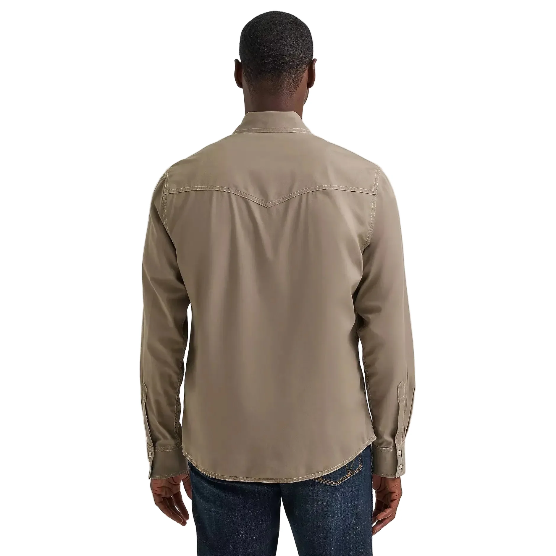 Wrangler Men's Retro Permium Western Solid Long Sleeve Snap Shirt - Tan - Image 2