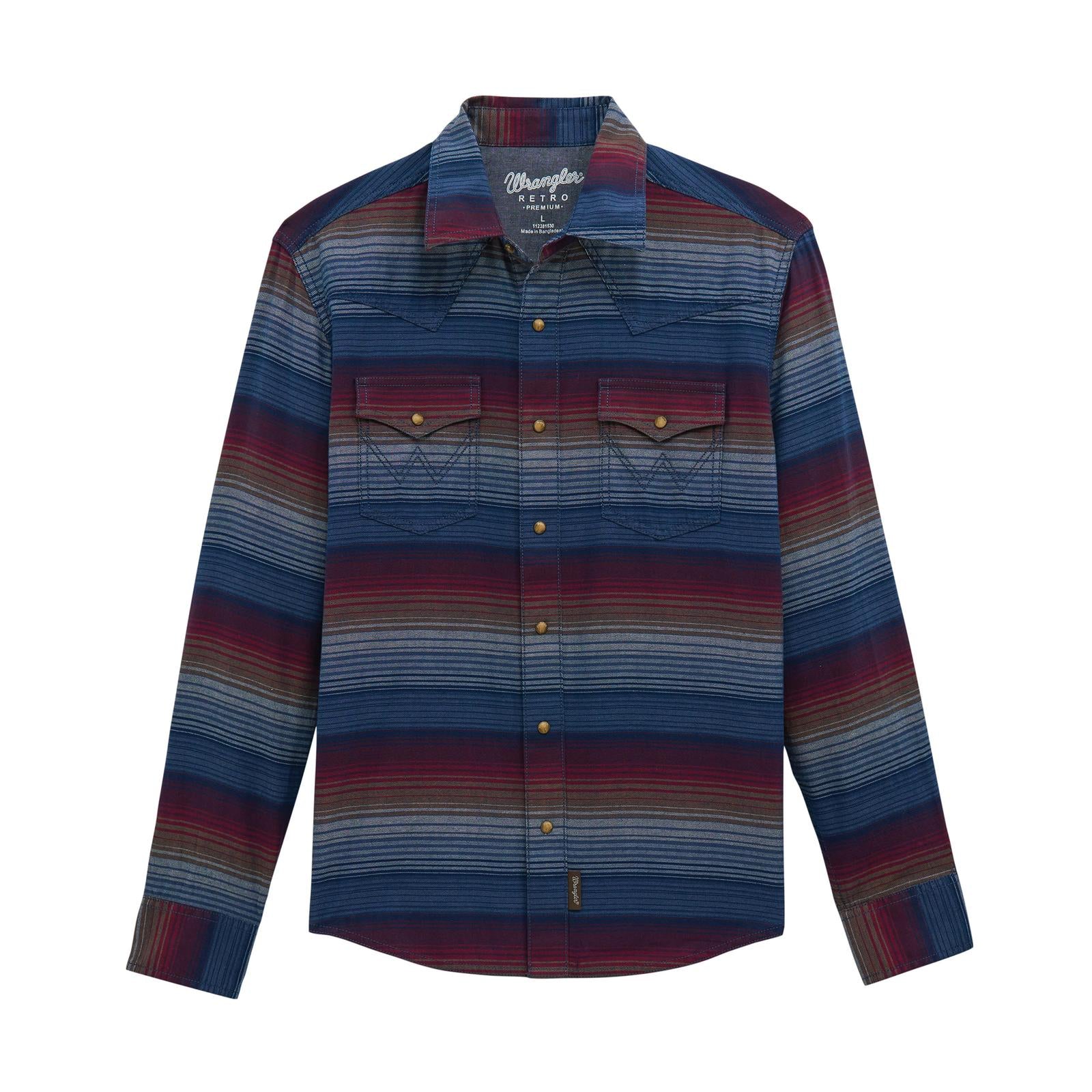 Wrangler Men's Retro Premium Long Sleeve Modern Fit Shirt-  Multi Navy