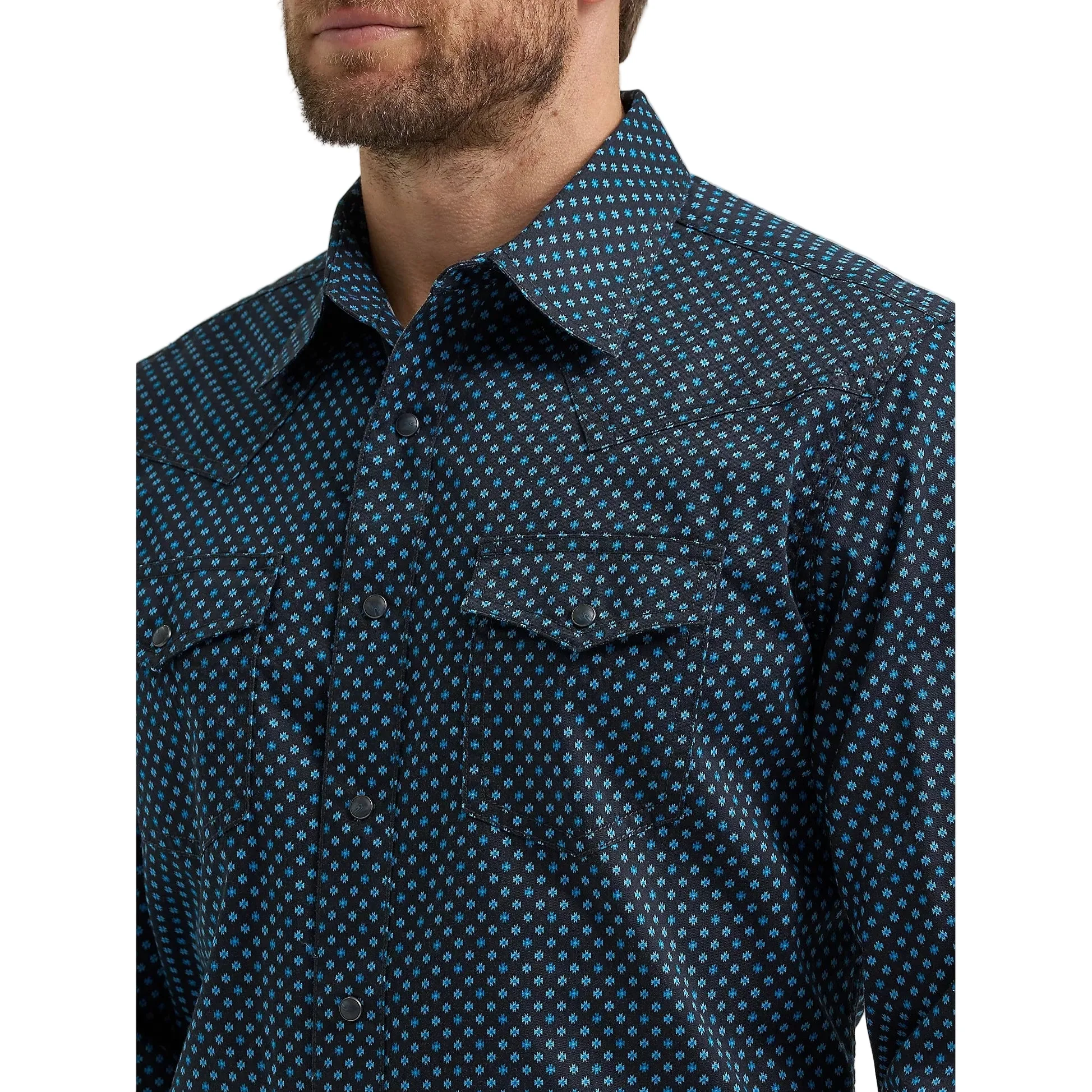 Wrangler Men's Retro Premium Western Printed Long Sleeve Snap Shirt - Midnight Navy - Image 3