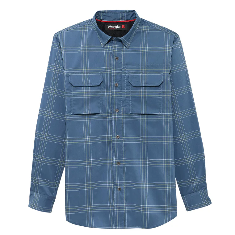 Wrangler Men's Riggs Technical All Season Work Shirt- Blue Plaid