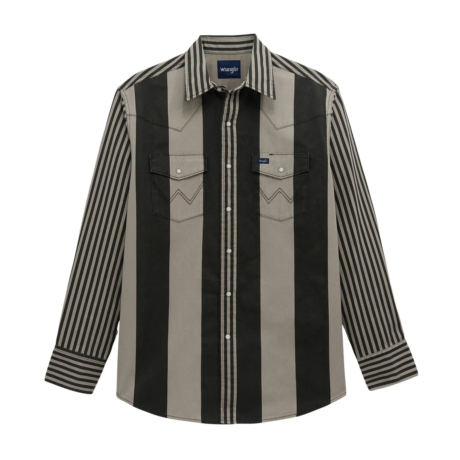 Wrangler Men's Vintage Inspired Brushpopper Long Sleeve Stripe Shirt - Black/Grey