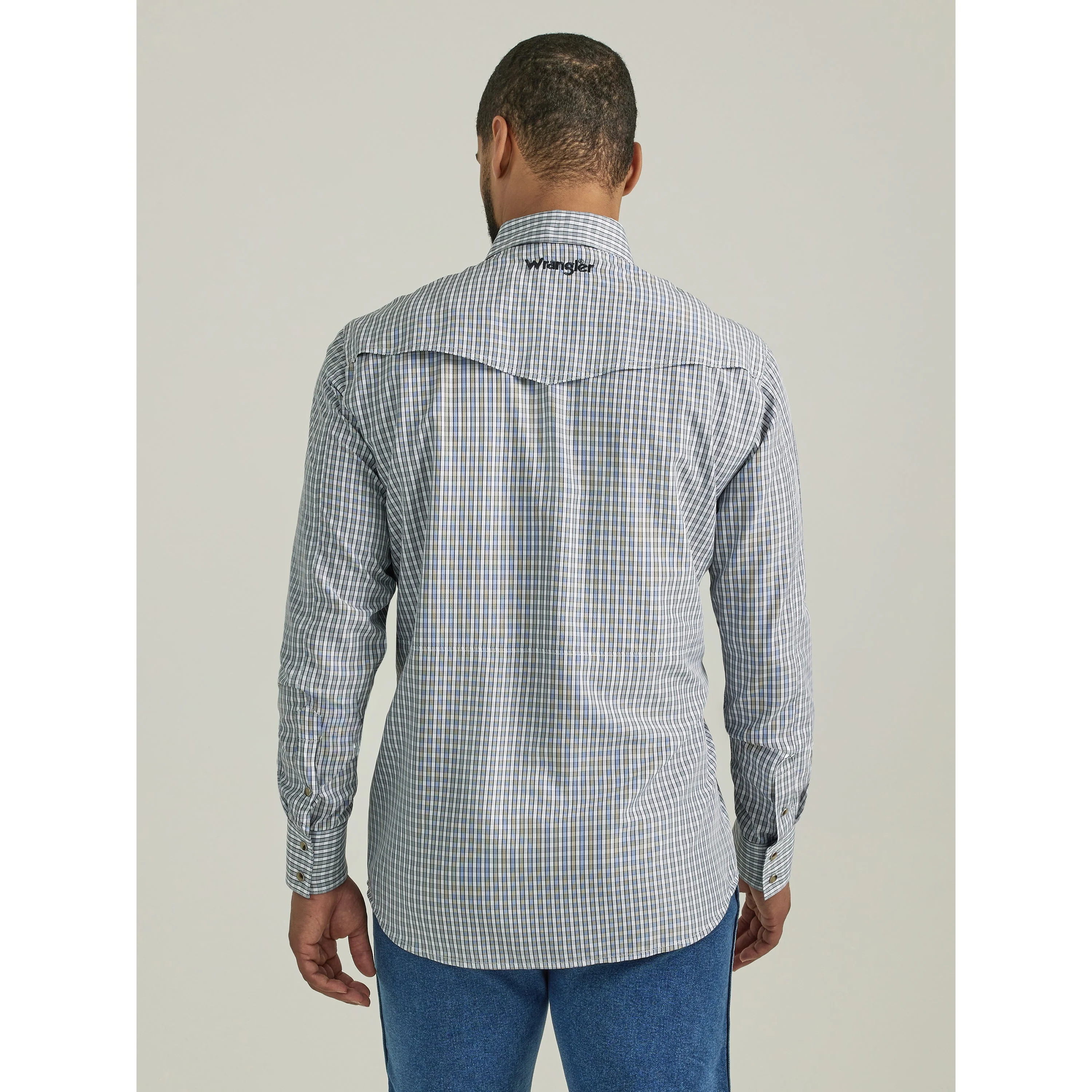 Wrangler Men's Western Plaid Long Sleeve Shirt - Navy - Image 2