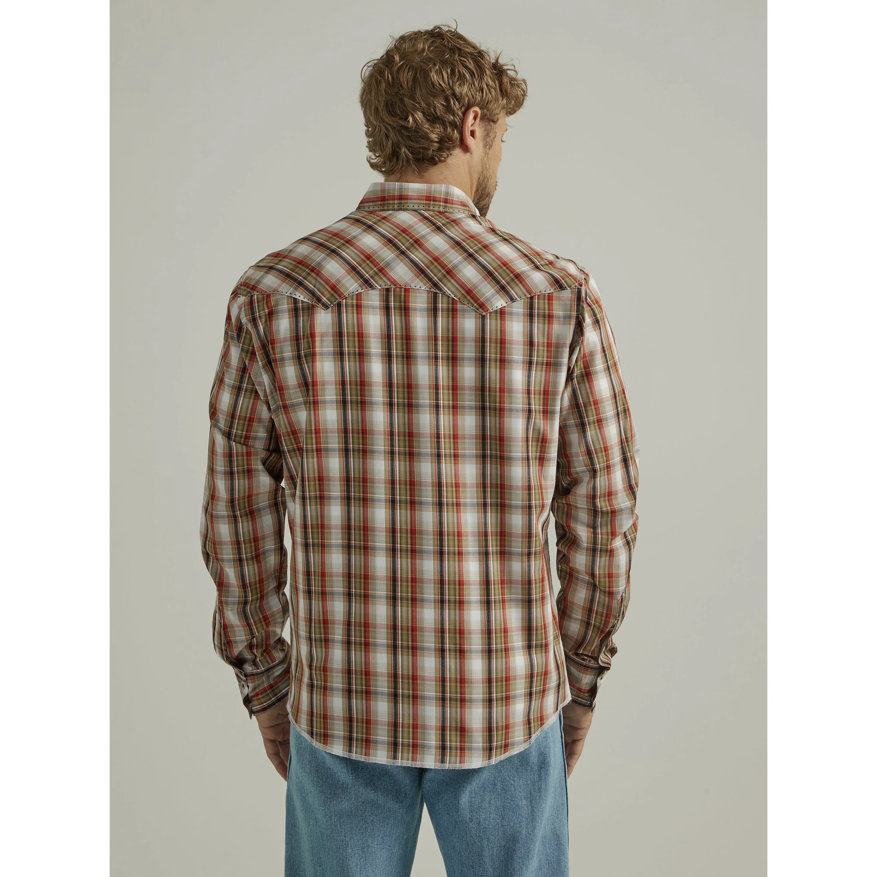 Wrangler Men's Wrinkle Free Long Sleeve Snap Shirt - Brown/Orange - Image 2