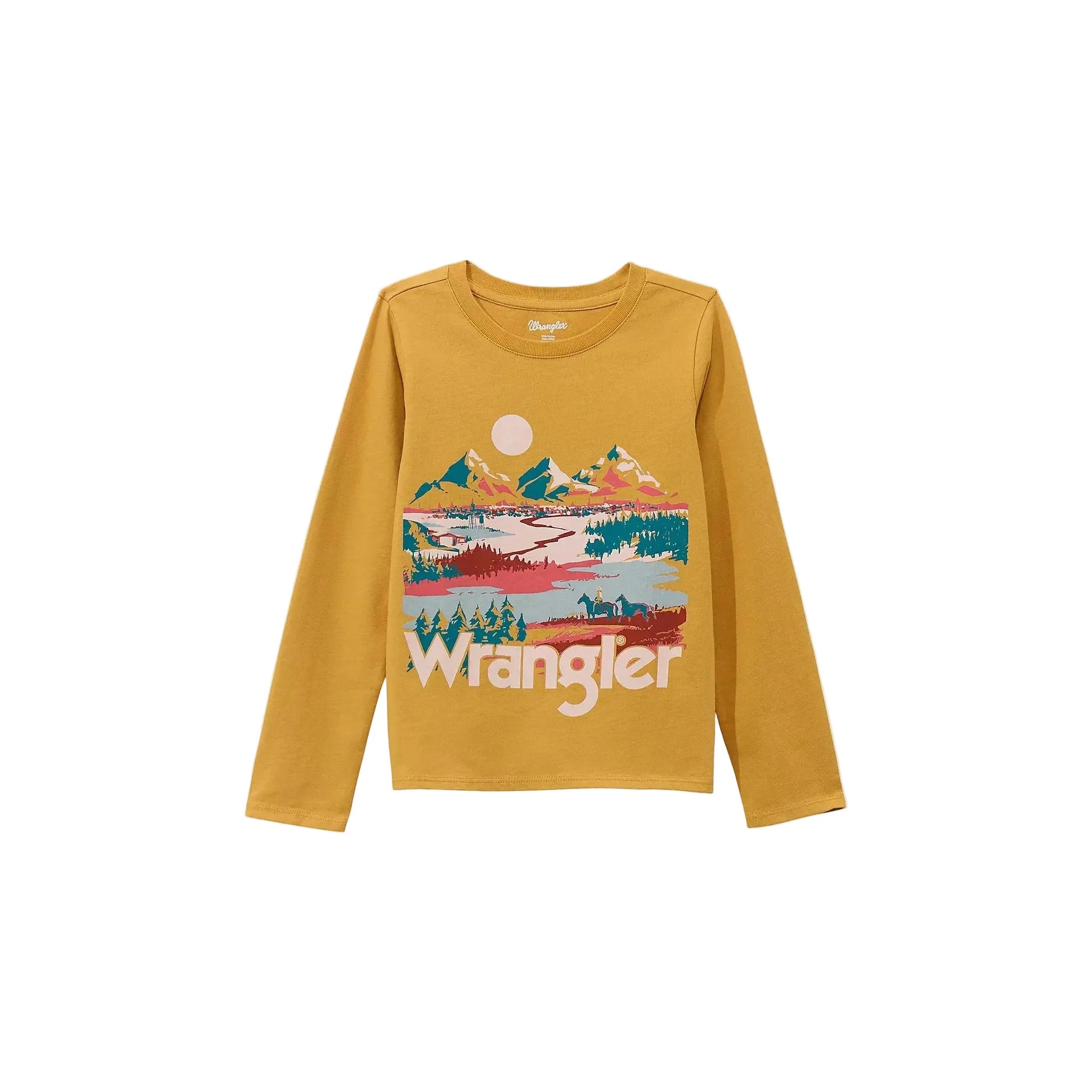 Wrangler Western Girl's Long Sleeve Western Graphic Tee- Mustard Mountains