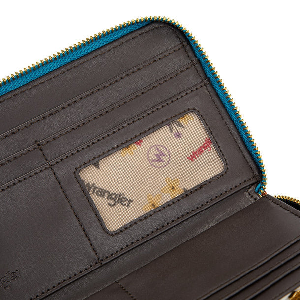Wrangler Western Print RFID Blocking Zippered Cowgirl Wallet- Coffee - Image 4