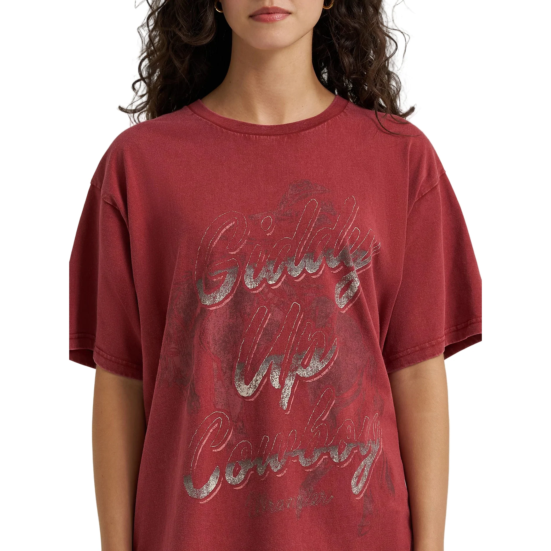 Wrangler Women's Acid Wash Graphic Short Sleeve Tee Shirt - Roan Rouge - Image 3