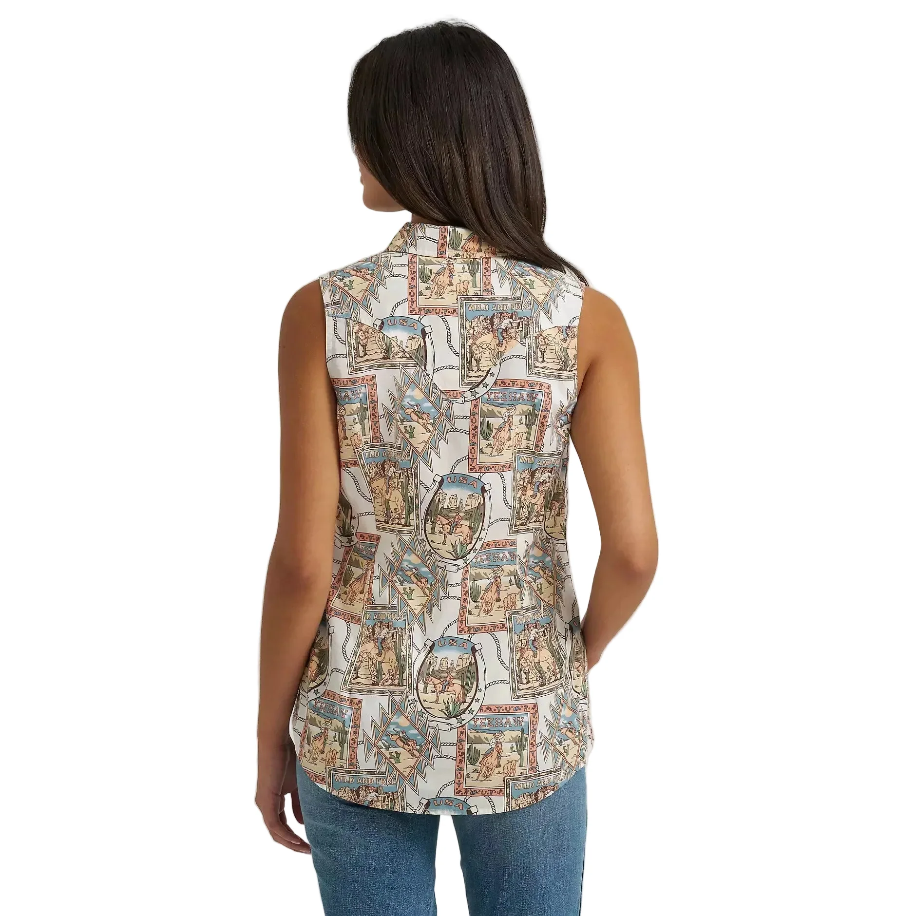 Wrangler Women's Bold Print Sleeveless Western Snap Shirt - Cream - Image 2