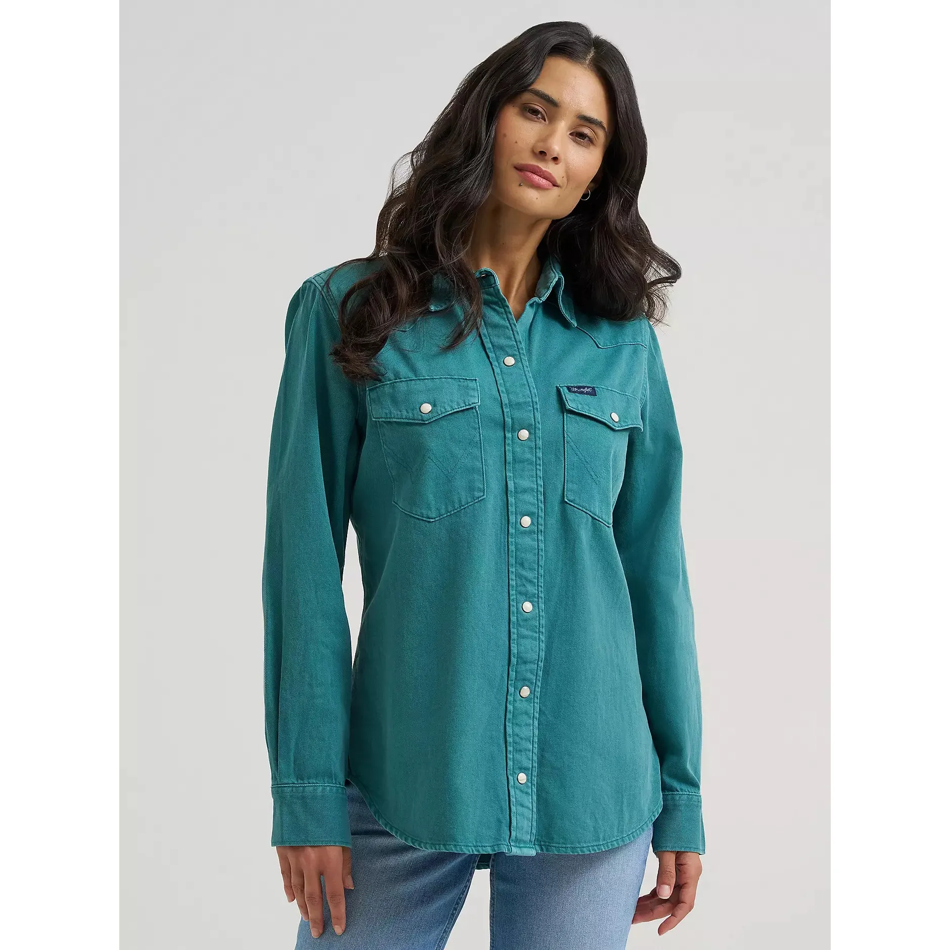 Wrangler Women's Colorwash Iconic Long Sleeve Snap Shirt - Turquoise