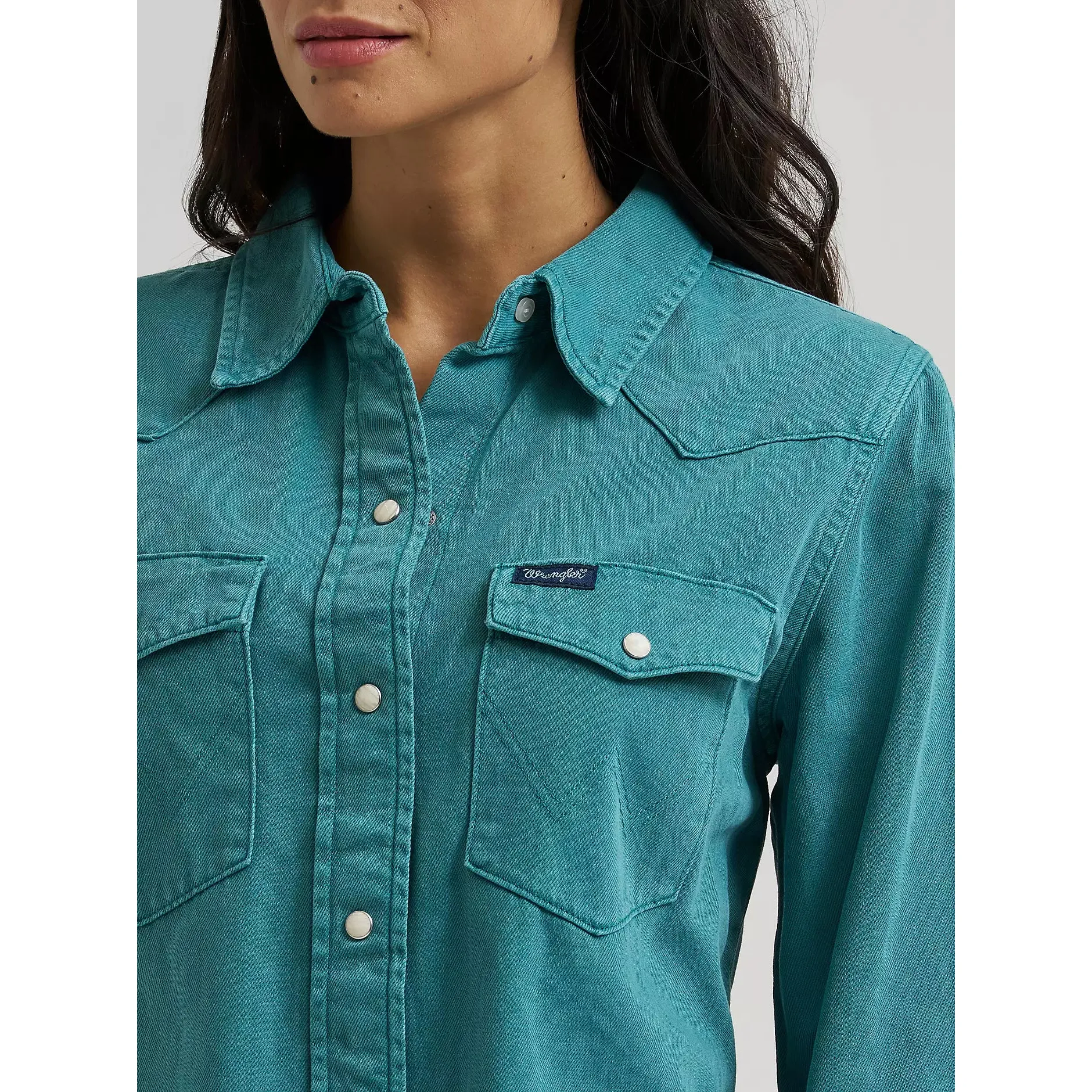 Wrangler Women's Colorwash Iconic Long Sleeve Snap Shirt - Turquoise - Image 3