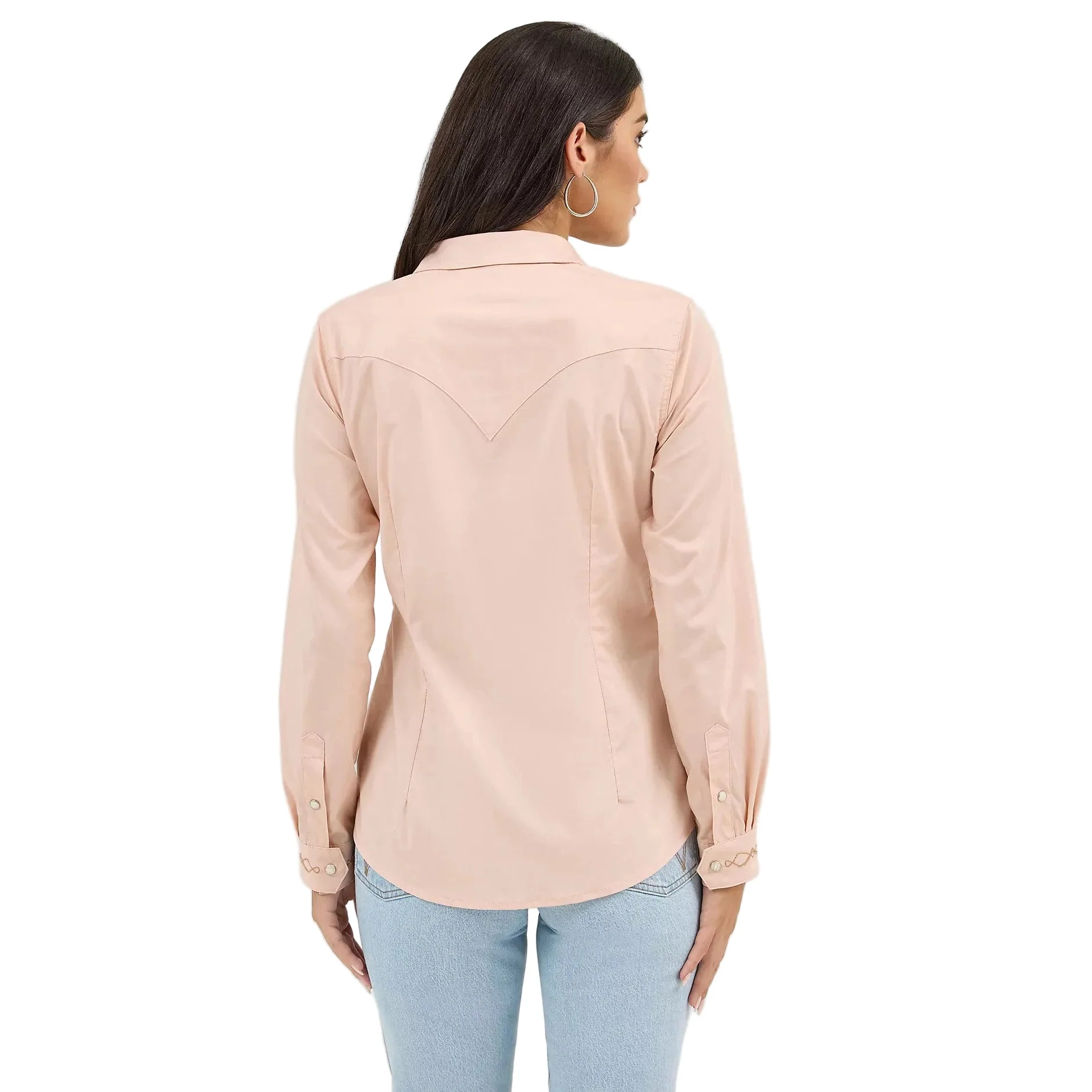 Wrangler Women's Embroidered Collar Slim Western Snap Long Sleeve Shirt - Pink - Image 2