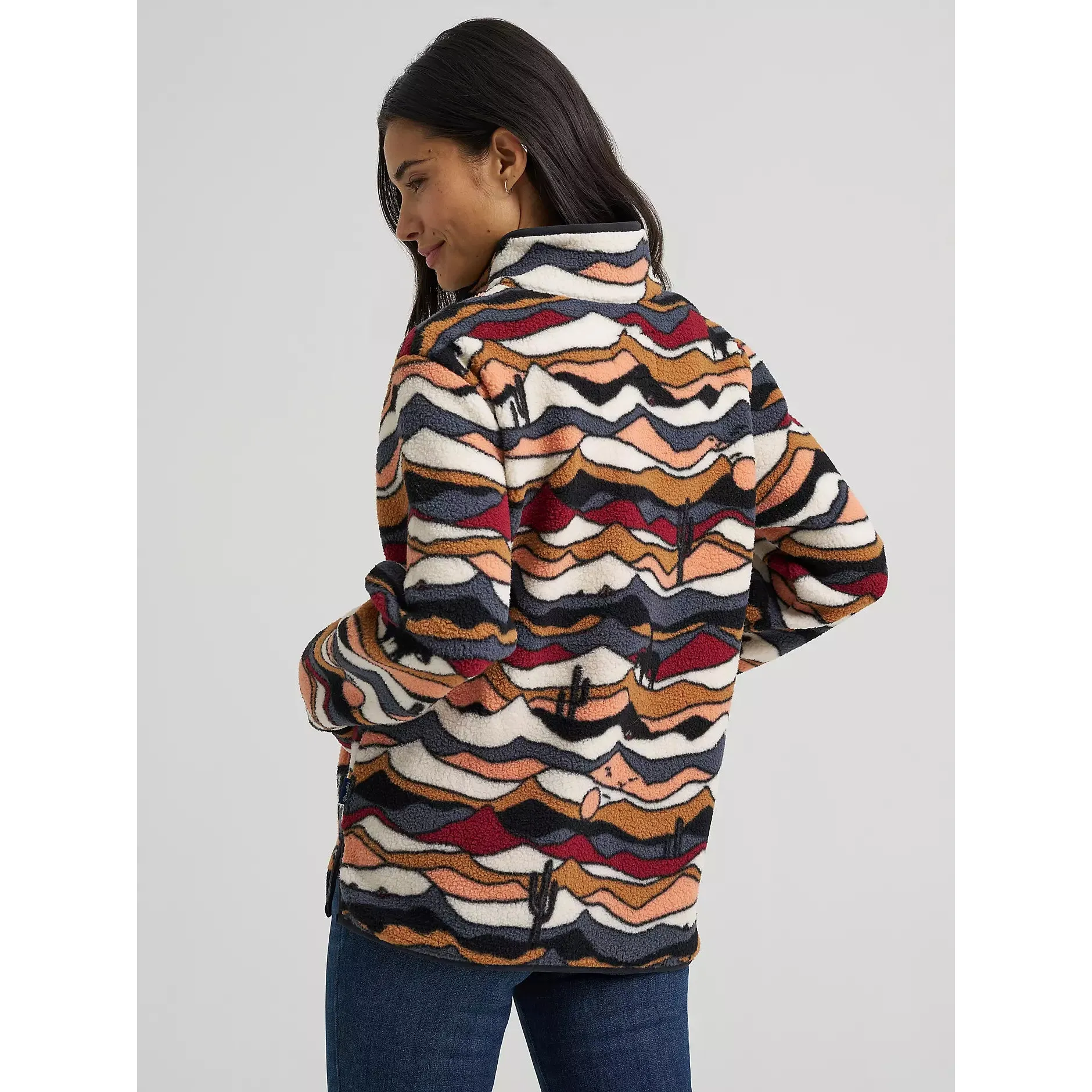 Wrangler Women's High Plains Sherpa Zip Long Sleeve Pullover - Brown/Mesa Dream - Image 2