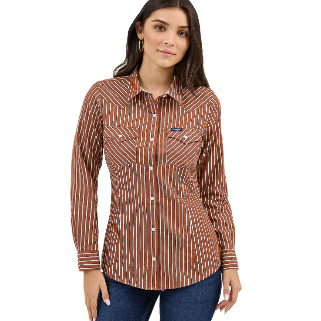Wrangler Women's Long Sleeve All Occasion Snap Shirt - Rusty Stripe