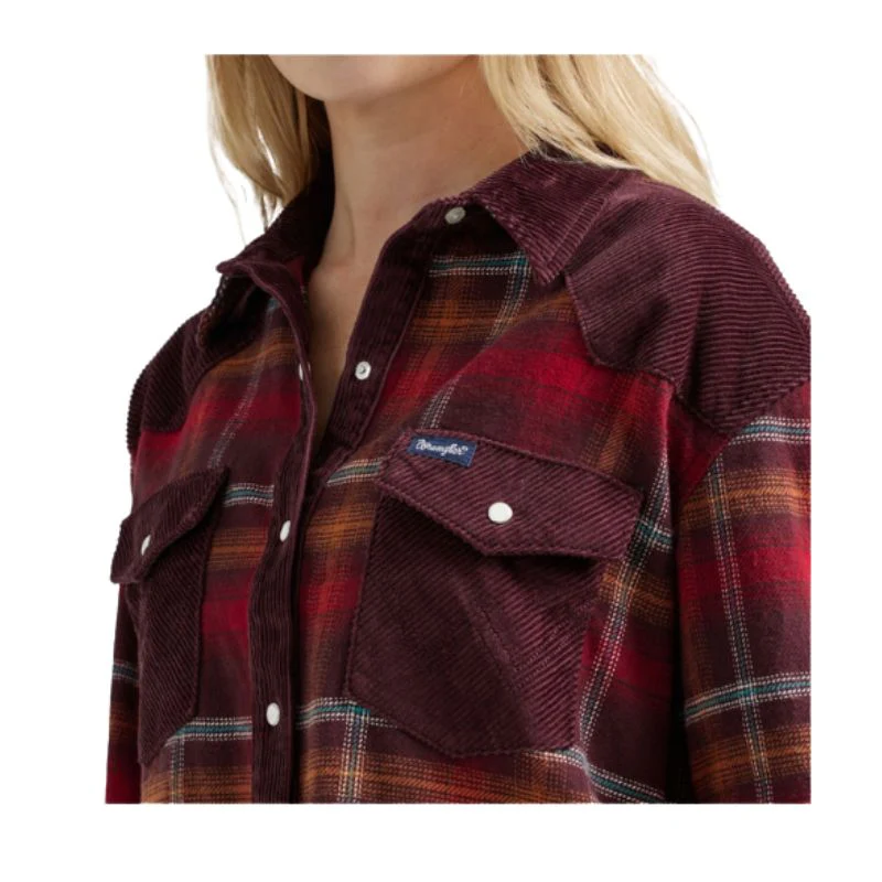 Wrangler Women's Long Sleeve Boyfriend Shirt- Red - Image 3
