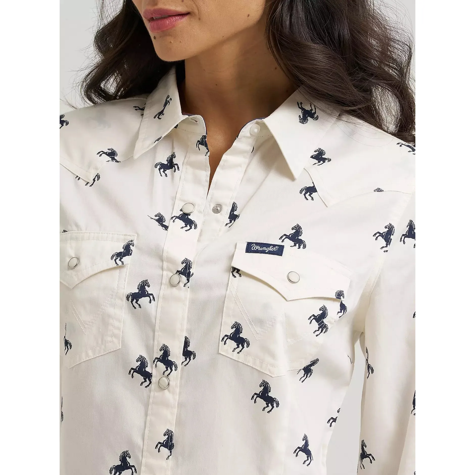 Wrangler Women's Long Sleeve Olivia Horse Western Snap Shirt - Bone - Image 3