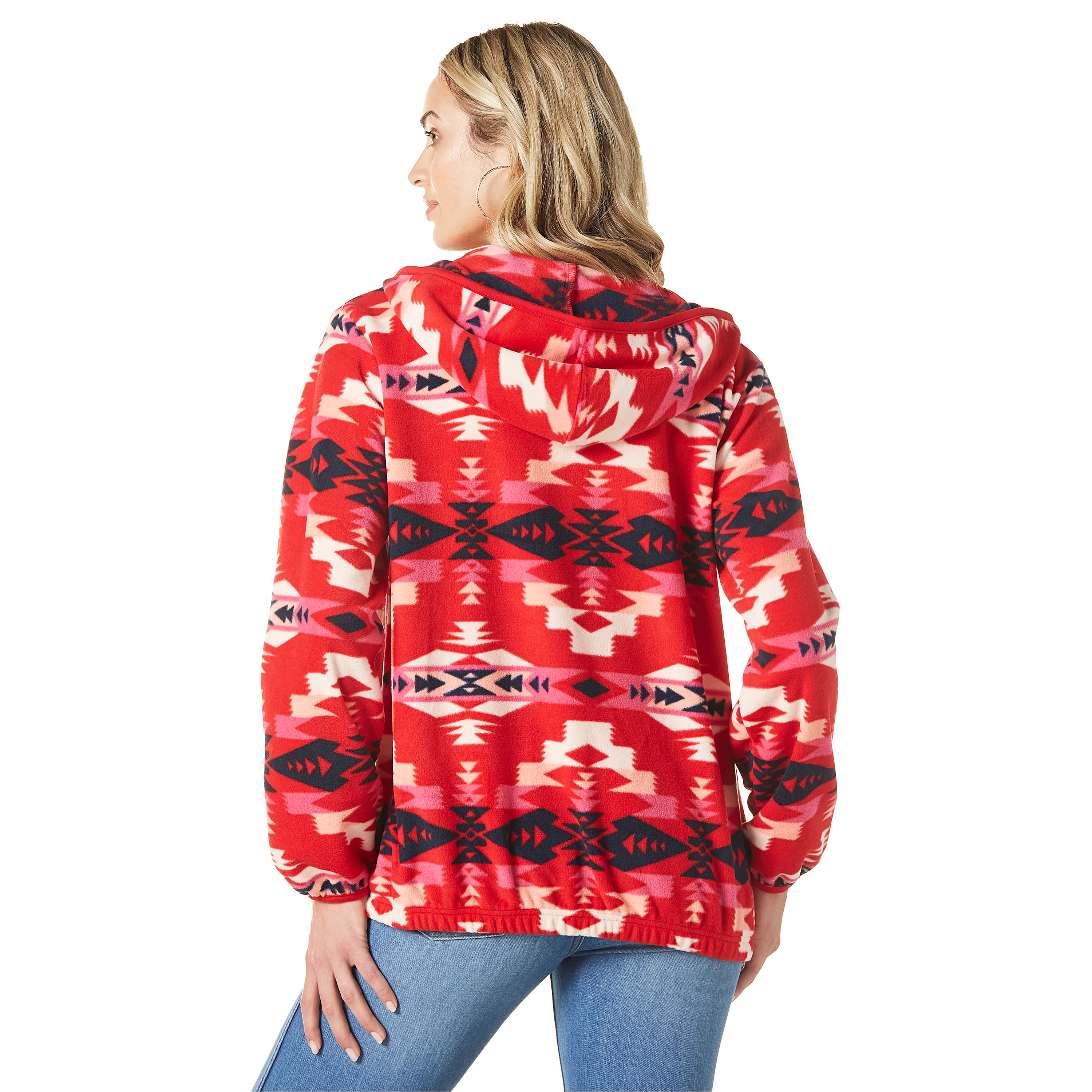 Wrangler Women's LS Fleece Zip Sweater - Aztec Red - Image 3