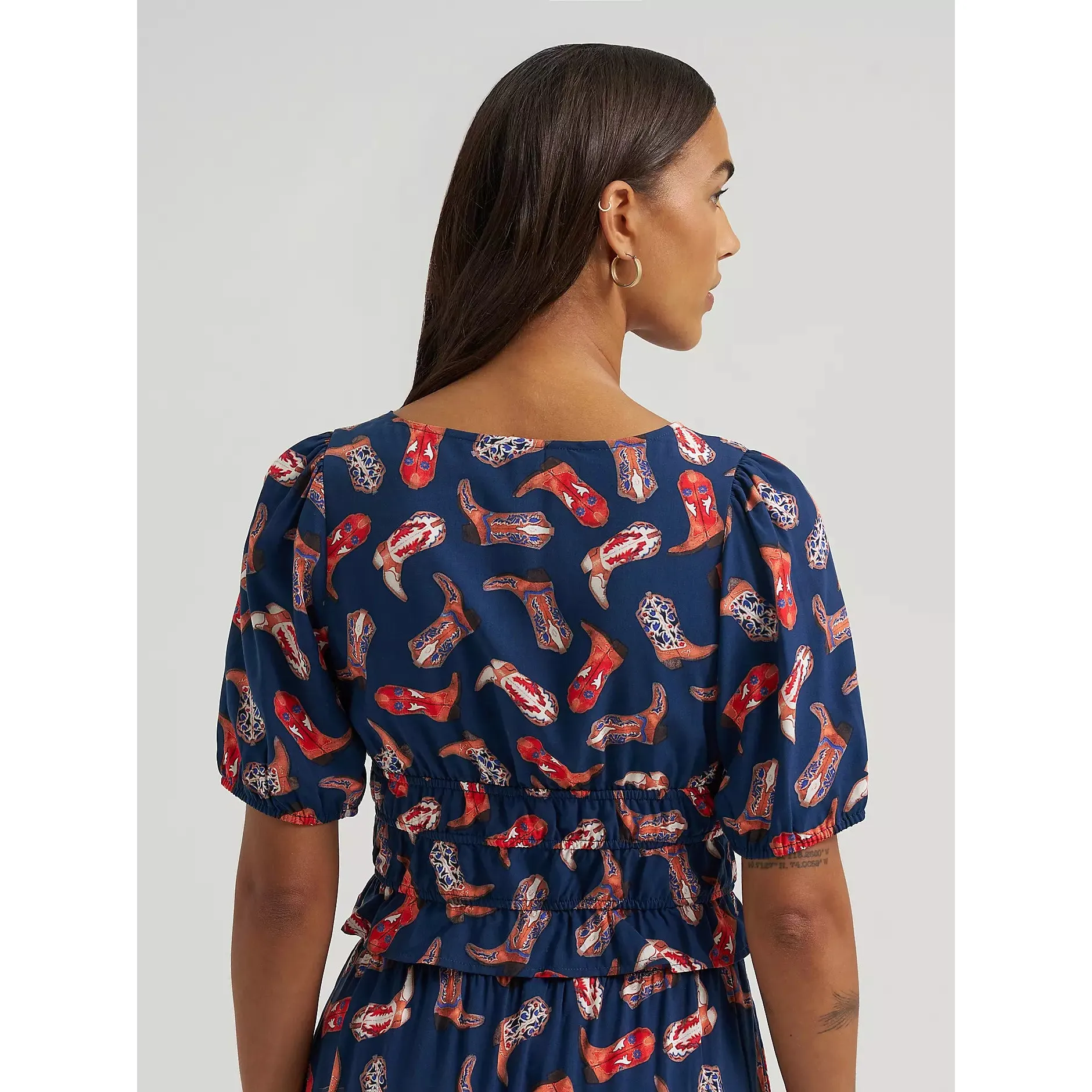 Wrangler Women's Puff Sleeve V-Neck Blouse - Blue - Image 2
