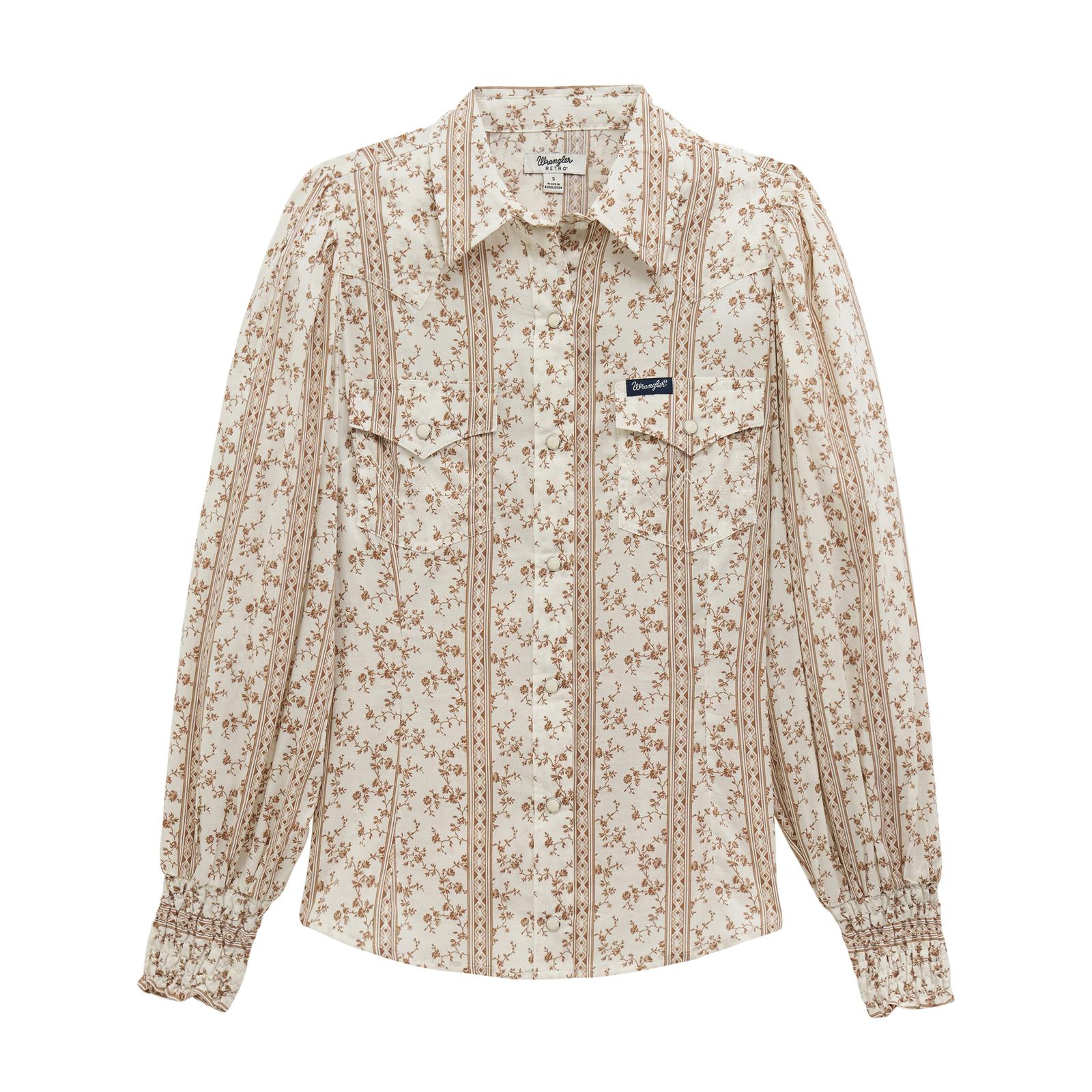 Wrangler Women's Retro Americana Western Puff Sleeve Blouse- White