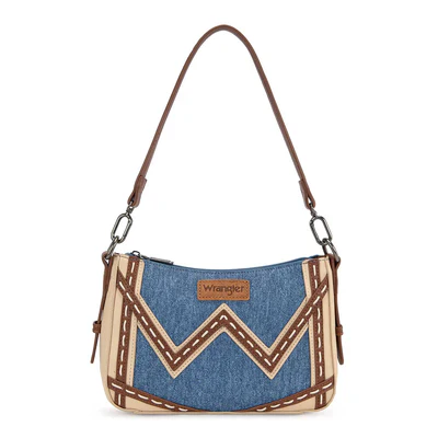 Wrangler Women's Western Contrast Stitch Chevron Denim Satchel Bag- Jean