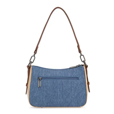 Wrangler Women's Western Contrast Stitch Chevron Denim Satchel Bag- Jean - Image 6