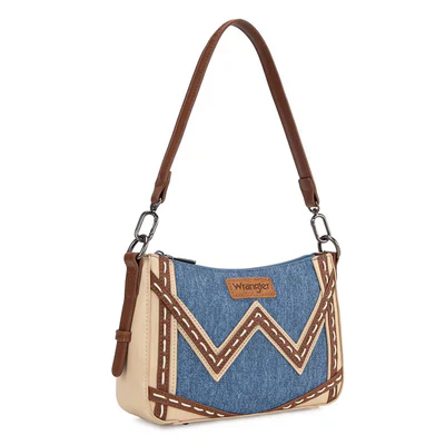 Wrangler Women's Western Contrast Stitch Chevron Denim Satchel Bag- Jean - Image 8