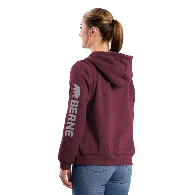 Berne Womens Signature Sleeve Hooded Pullover Sweatshirt - Cabernet - Image 3